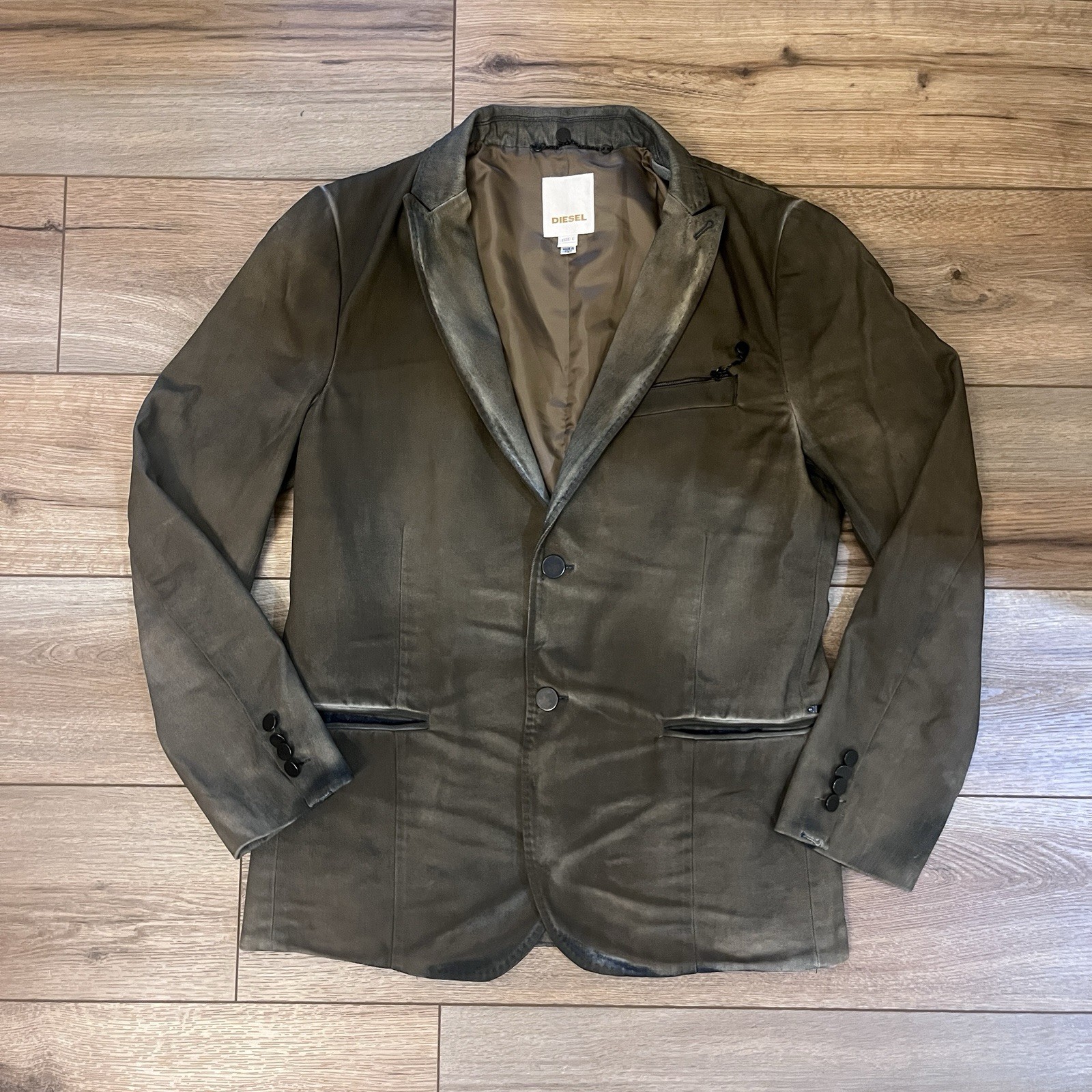 Diesel Sport Coat Blazer Jacket Brown Distressed Washed Cotton Denim Men’s L