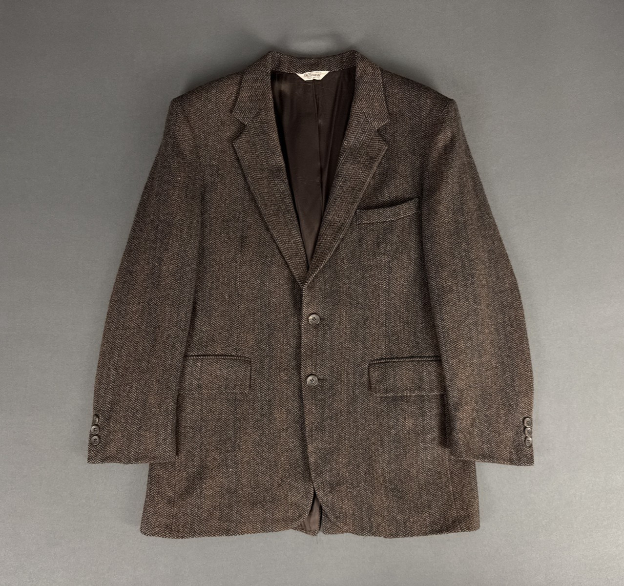 Vintage Dobbshire Customized 41L Wool Tweed Blazer Brown Broken Herringbone