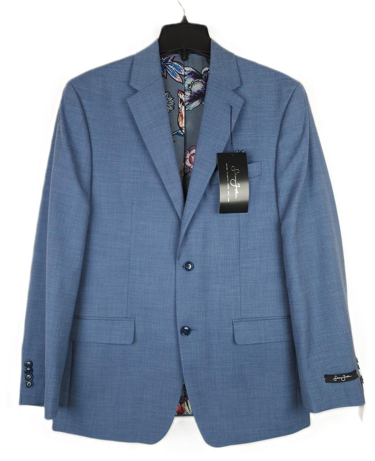 Sean John Mens Classic Fit Suit Jacket Blazer 36S Blue Solid Stretch NWT
