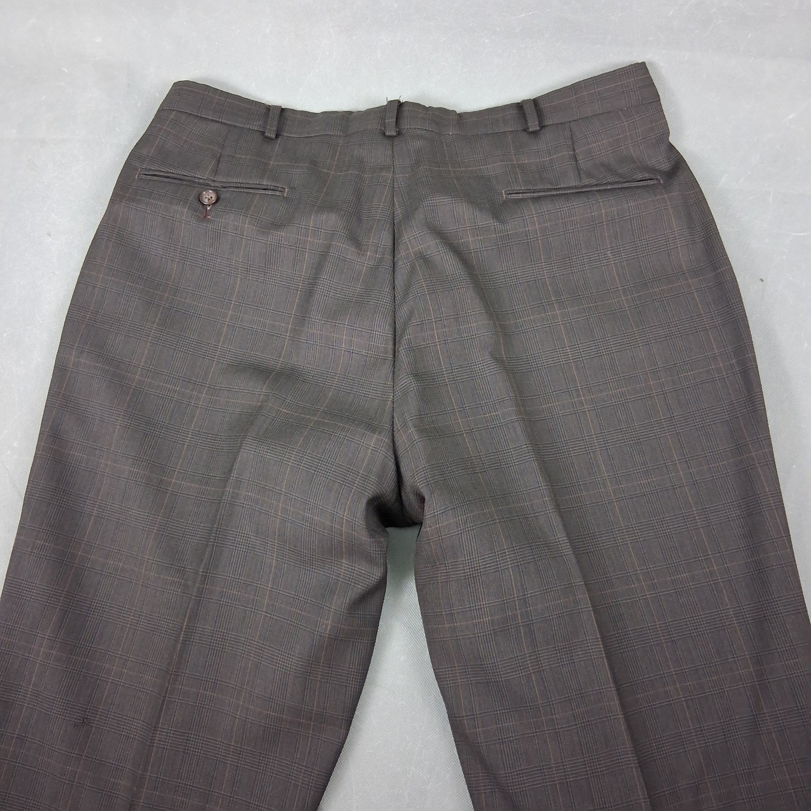 Vintage Ron Chereskin Double-Breasted Suit 42R Mens Brown Wool Check 35×31