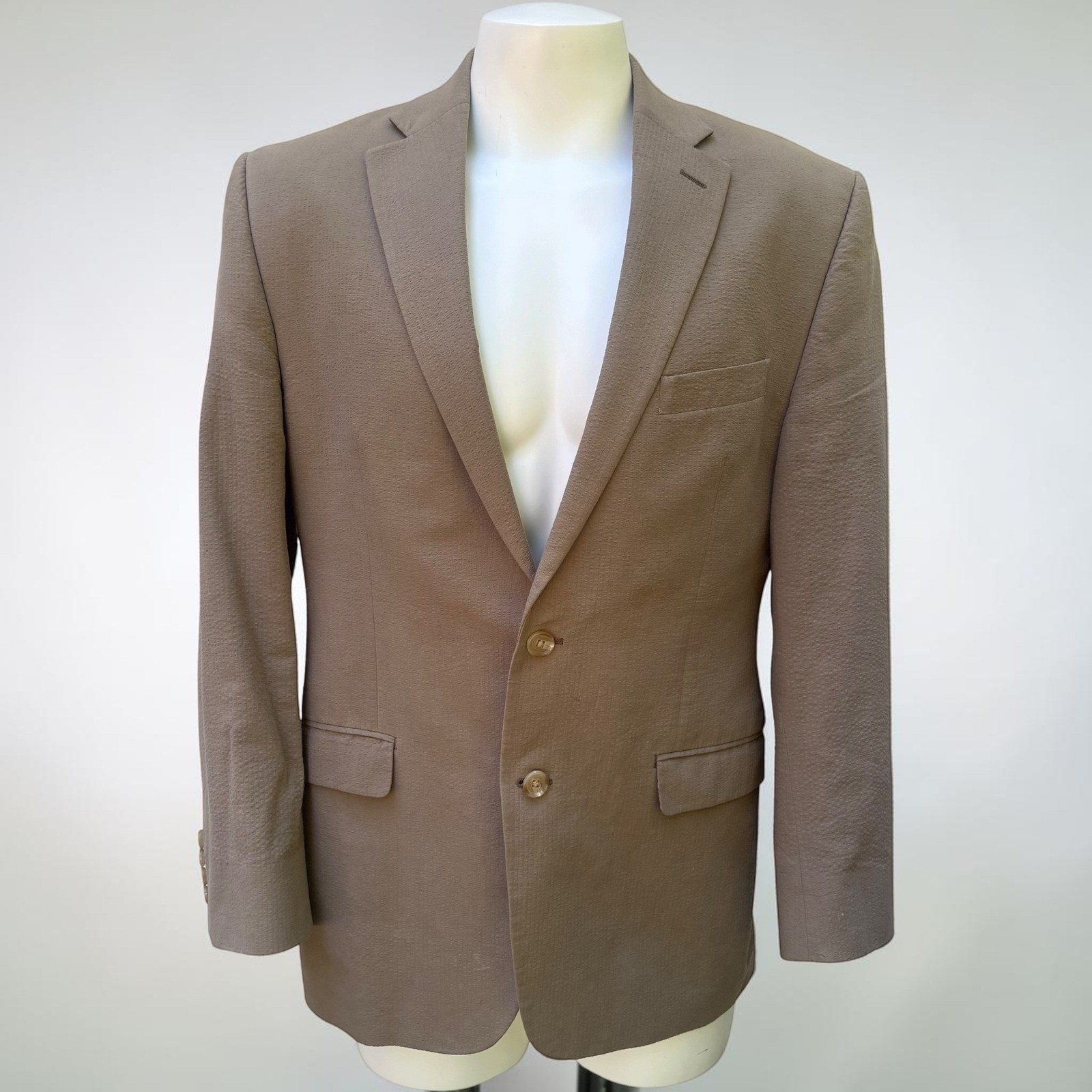 Lauren Ralph Lauren Blazer 40R Tan Seersucker Cotton Sport Coat 2-Button Preppy