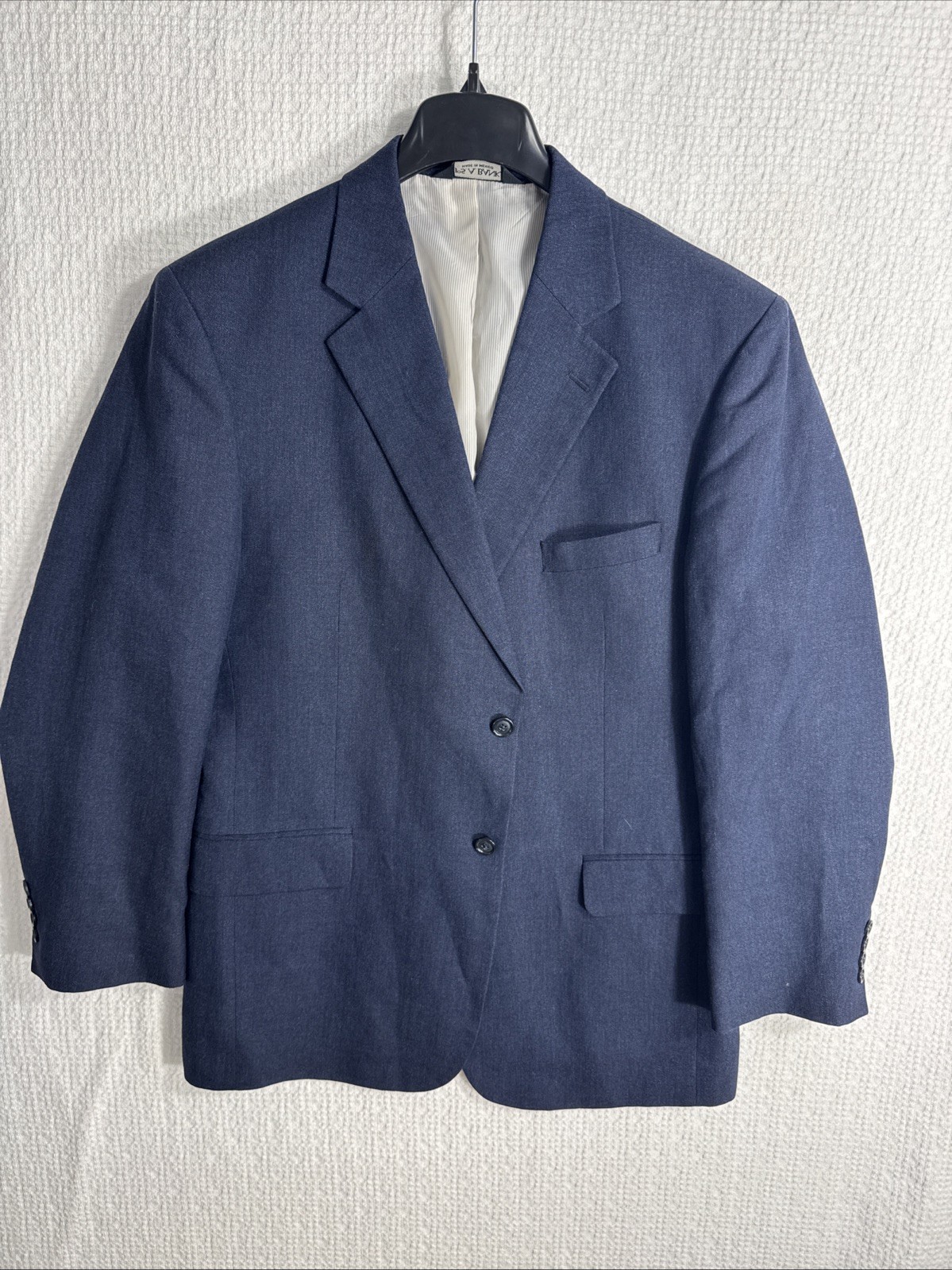 Jos A Bank 42R Relaxed Fit Dark Blue Check Linen Wool Made Mexico Sport Coat