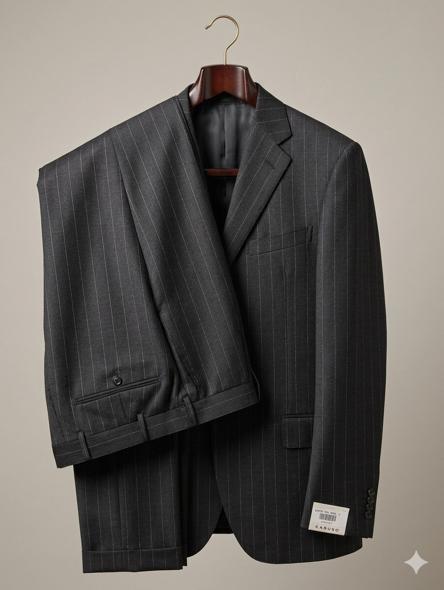 NWT CARUSO Charcoal Pinstripe All Seasons Wool 3 Btn Slim Fit Suit 42 R (EU 52)