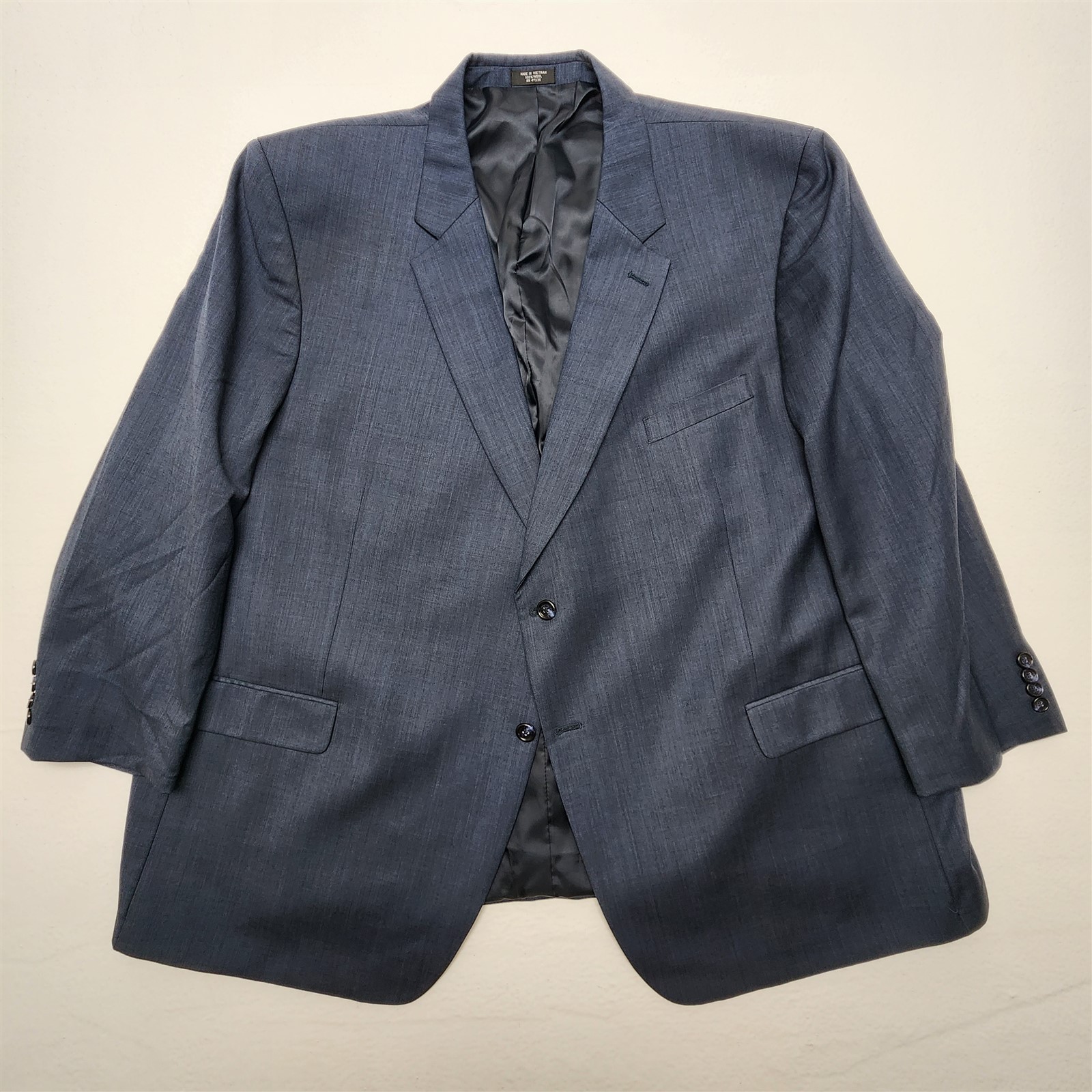Jones New York 56R 54×28 Dark Blue Gray Micro Birdseye 100% Wool 2Btn Mens Suit