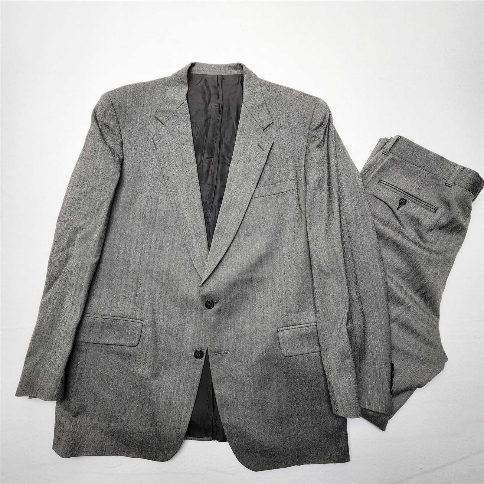 VTG USA MADE Kuppenheimer 44L 38×34 Gray Herringbone Wool Tweed Old Money Suit