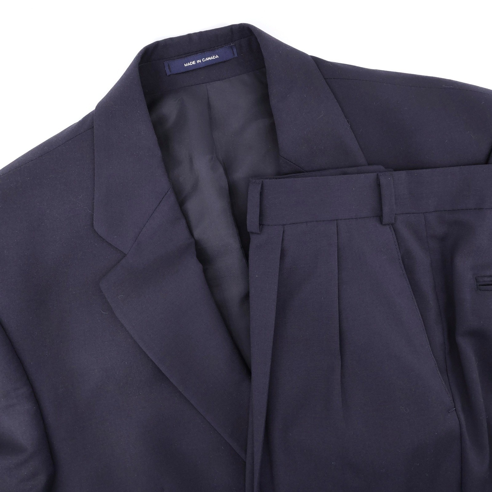 S&K Wool Cashmere Blend Pleated 2-Piece Suit Navy Blue Mens 42L 36×30