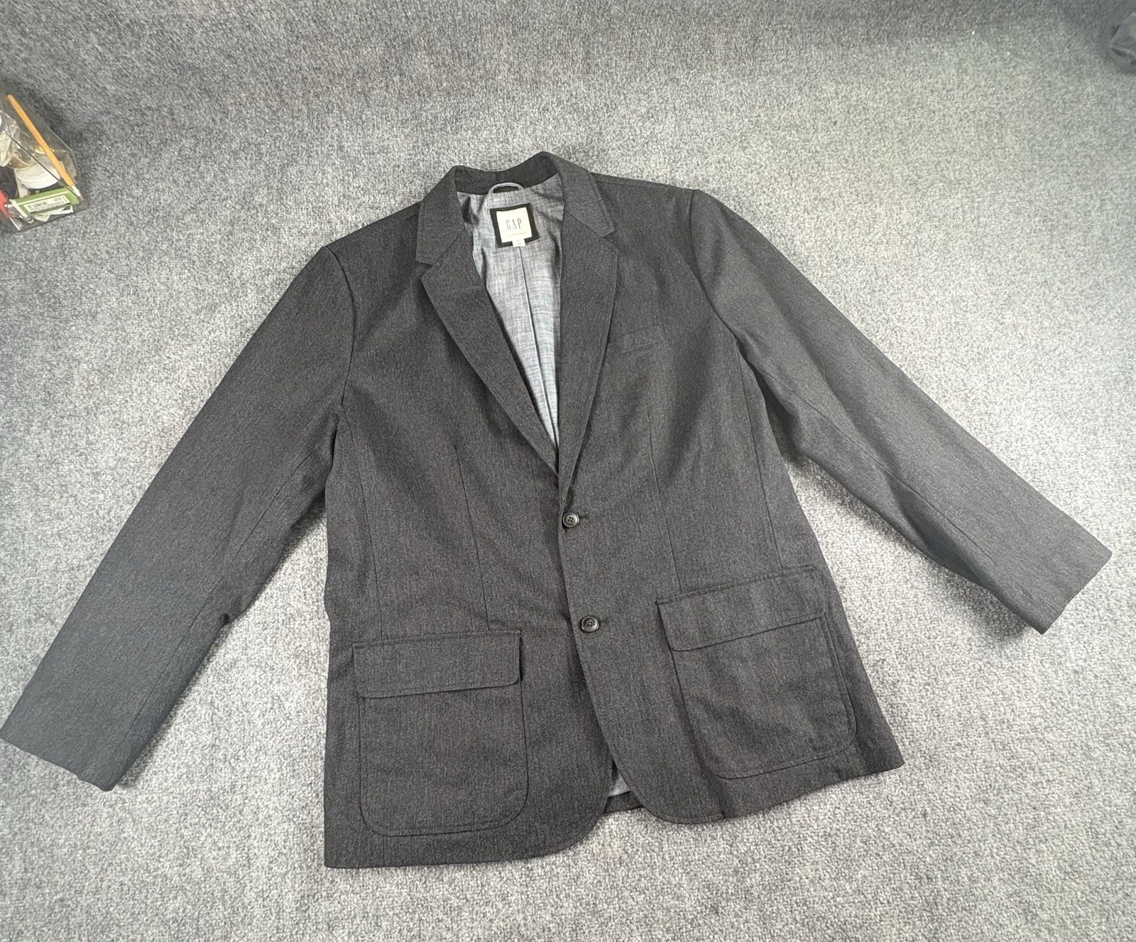 GAP Blazer Jacket Men’s XL Black Herringbone Office Preppy Classic Academic Work