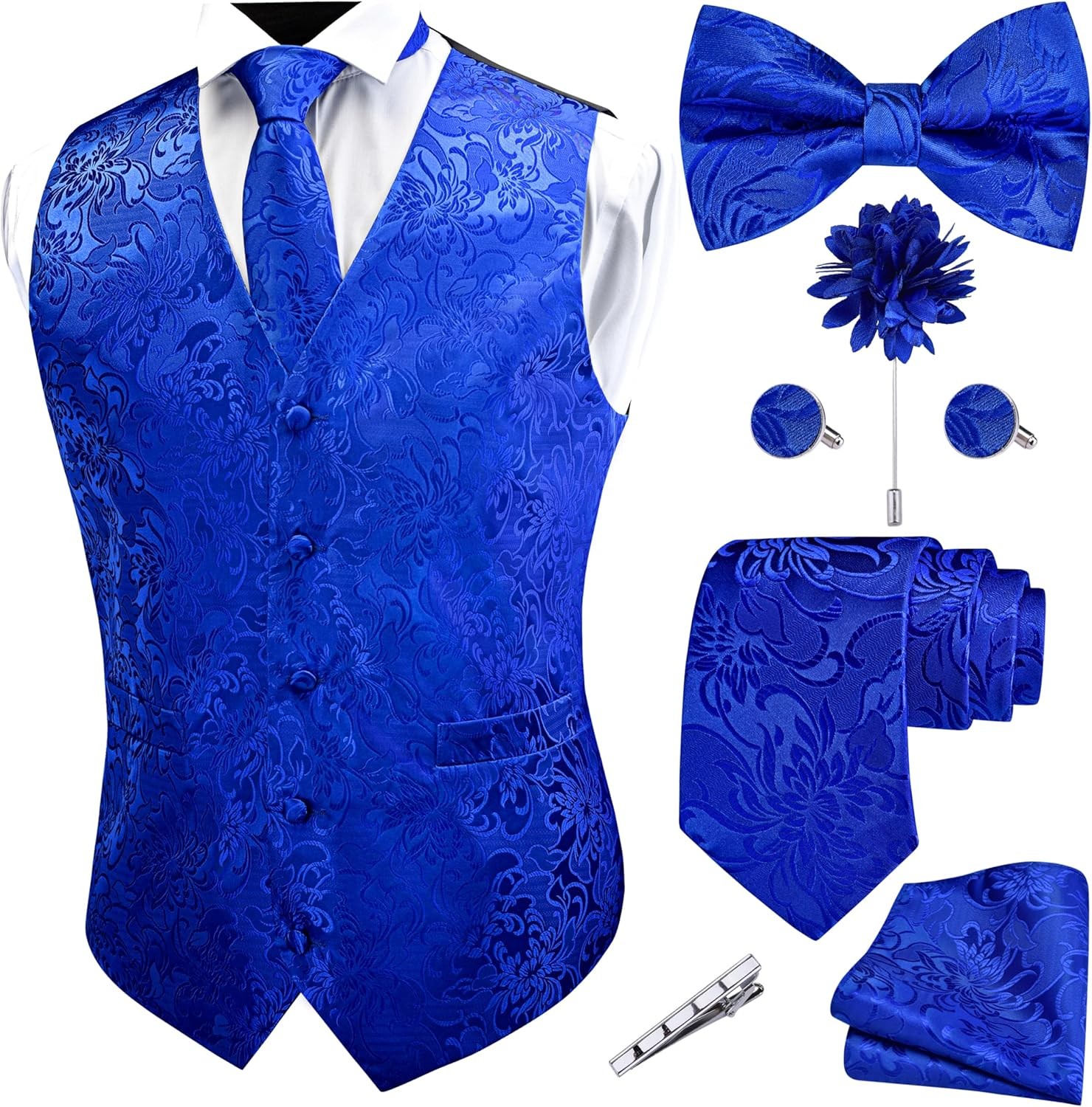7PC Men’s Formal Paisley Jacquard Vest Tie Set Wedding Business Party Waistcoat