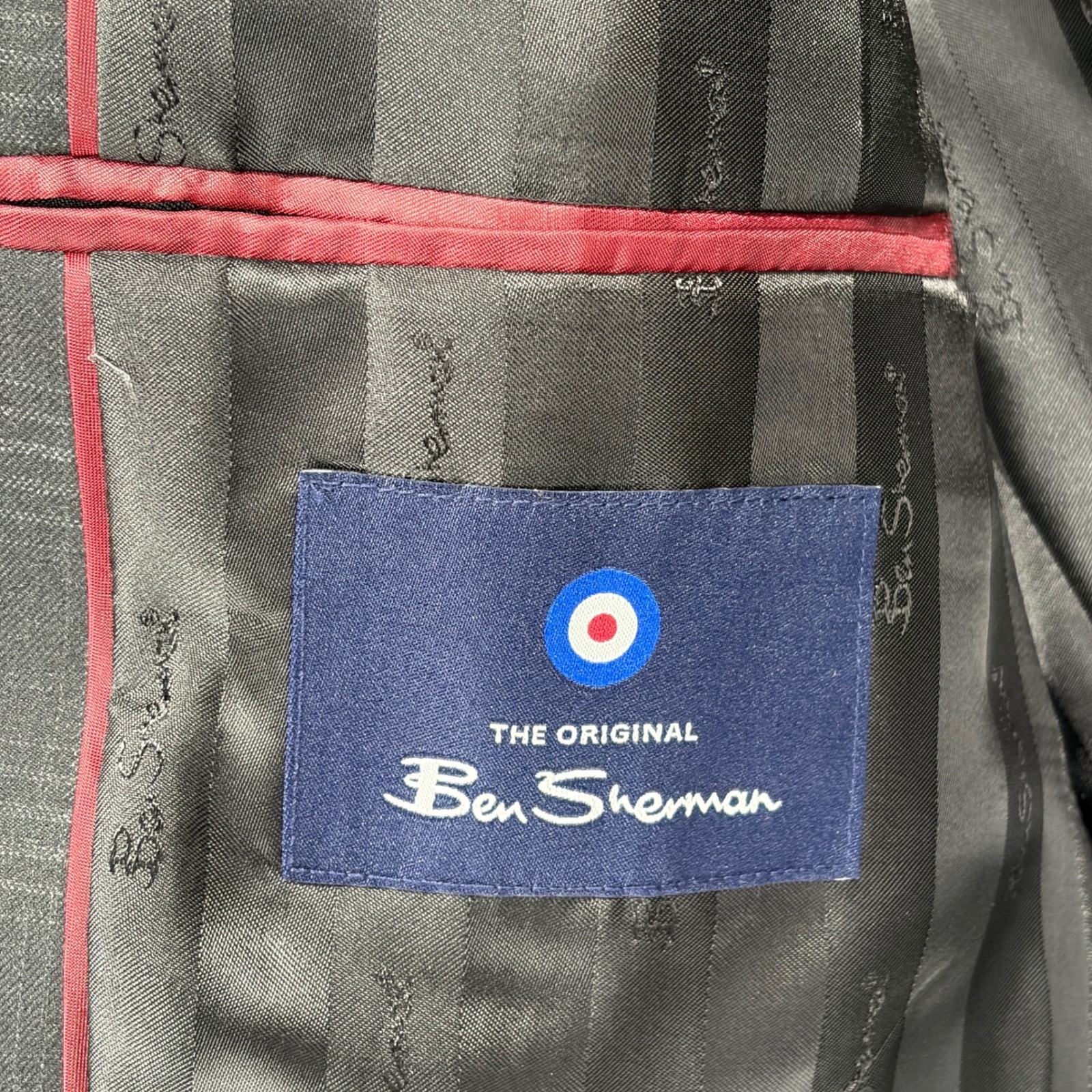 Ben Sherman Sport Coat Blazer Jacket Men 38S Gray Black Check Poly Rayon 2 Btn