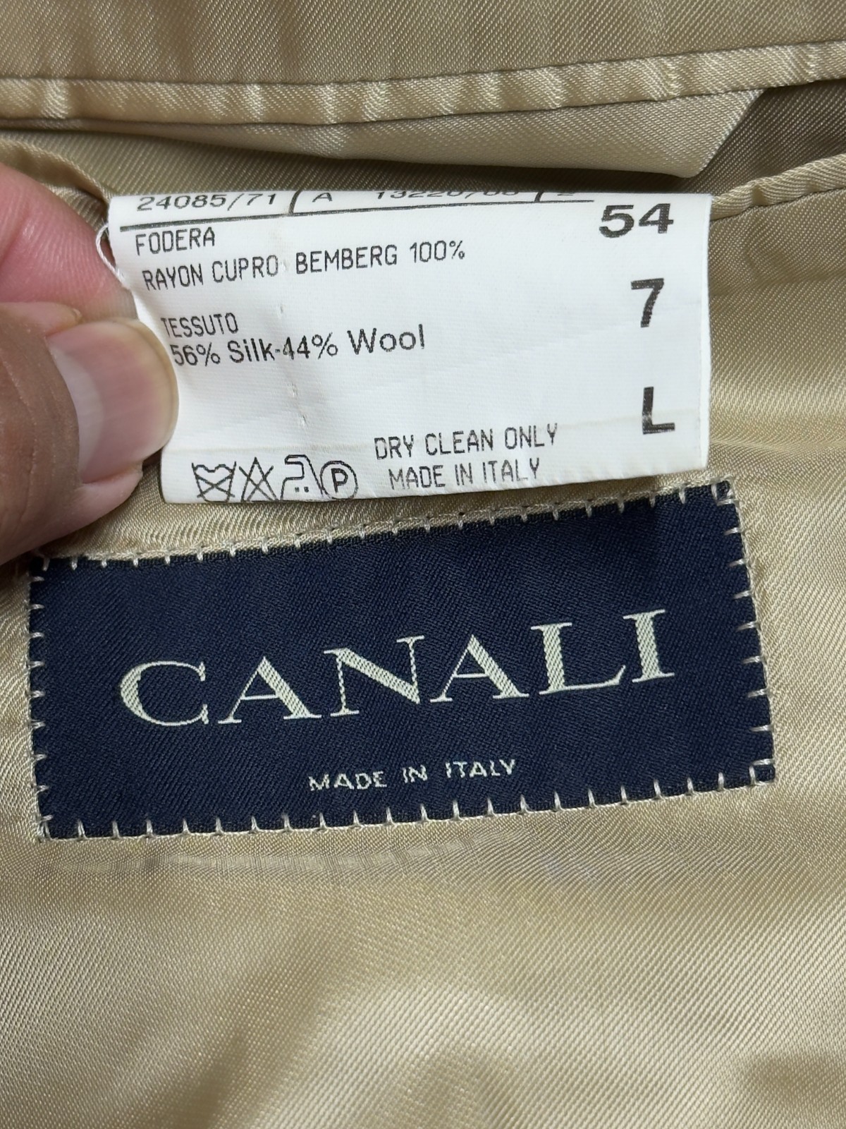 Canali Houndstooth Silk Wool Blazer Sport Coat Jacket Men EU 54 US 44 Beige