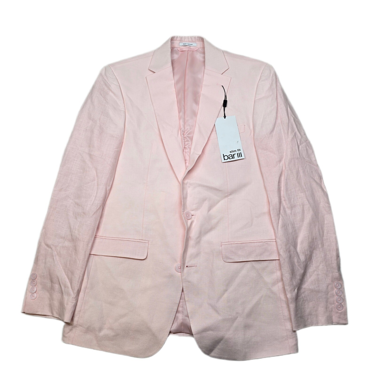 Bar III Linen Sport Coat Mens 38L 38 Light Pink Slim Fit Summer Blazer $295 NEW