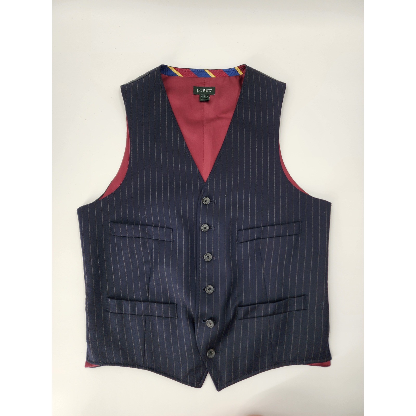 J.Crew Mens Navy Blue Pinstripe Formal Waistcoat Vest Size S Adjustable Back