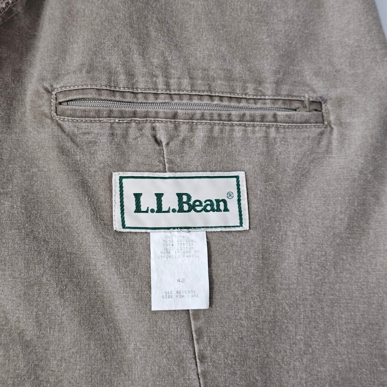 Vintage L.L. Bean Cotton Blazer 42 Tall Tan Gorpcore Academia Minimalist Unlined