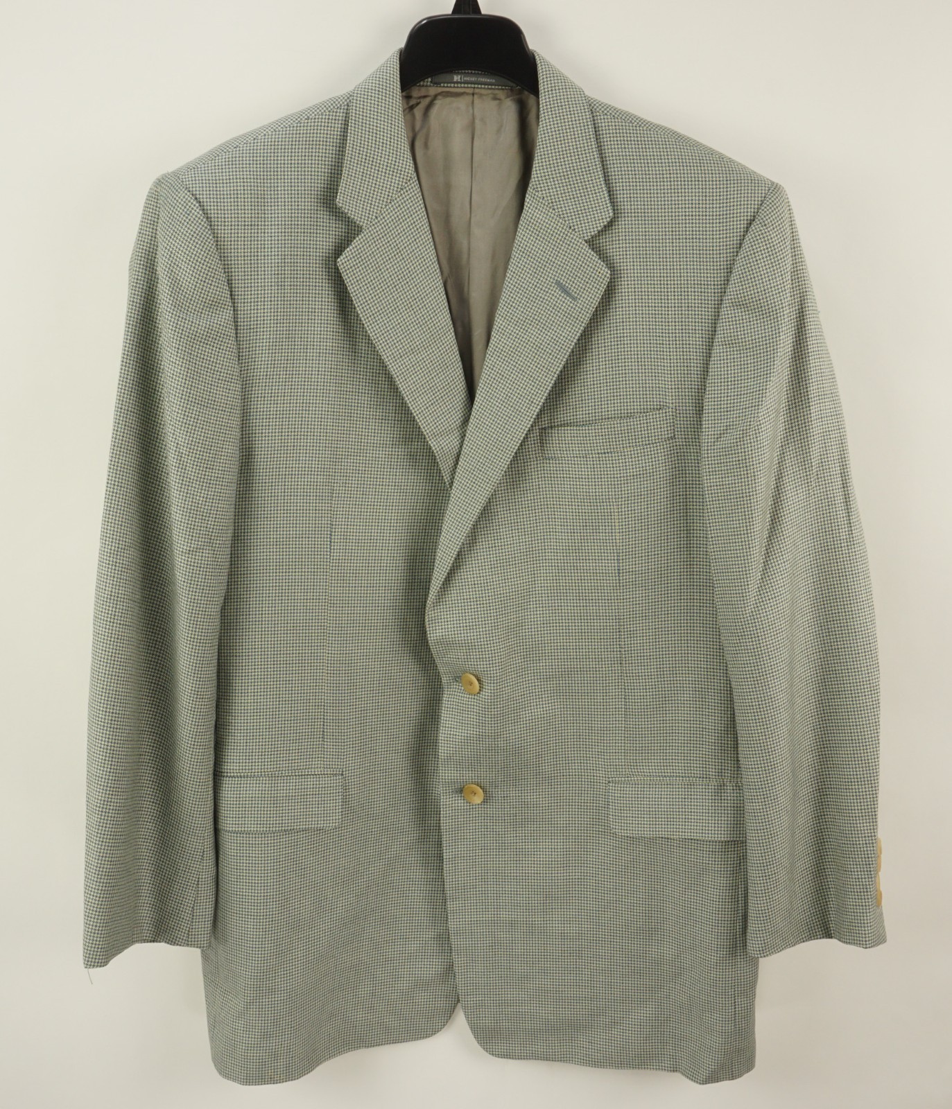 Hickey Freeman Silk Wool Jersey Houndstooth Madison Blazer Mens 46L Blue Cream