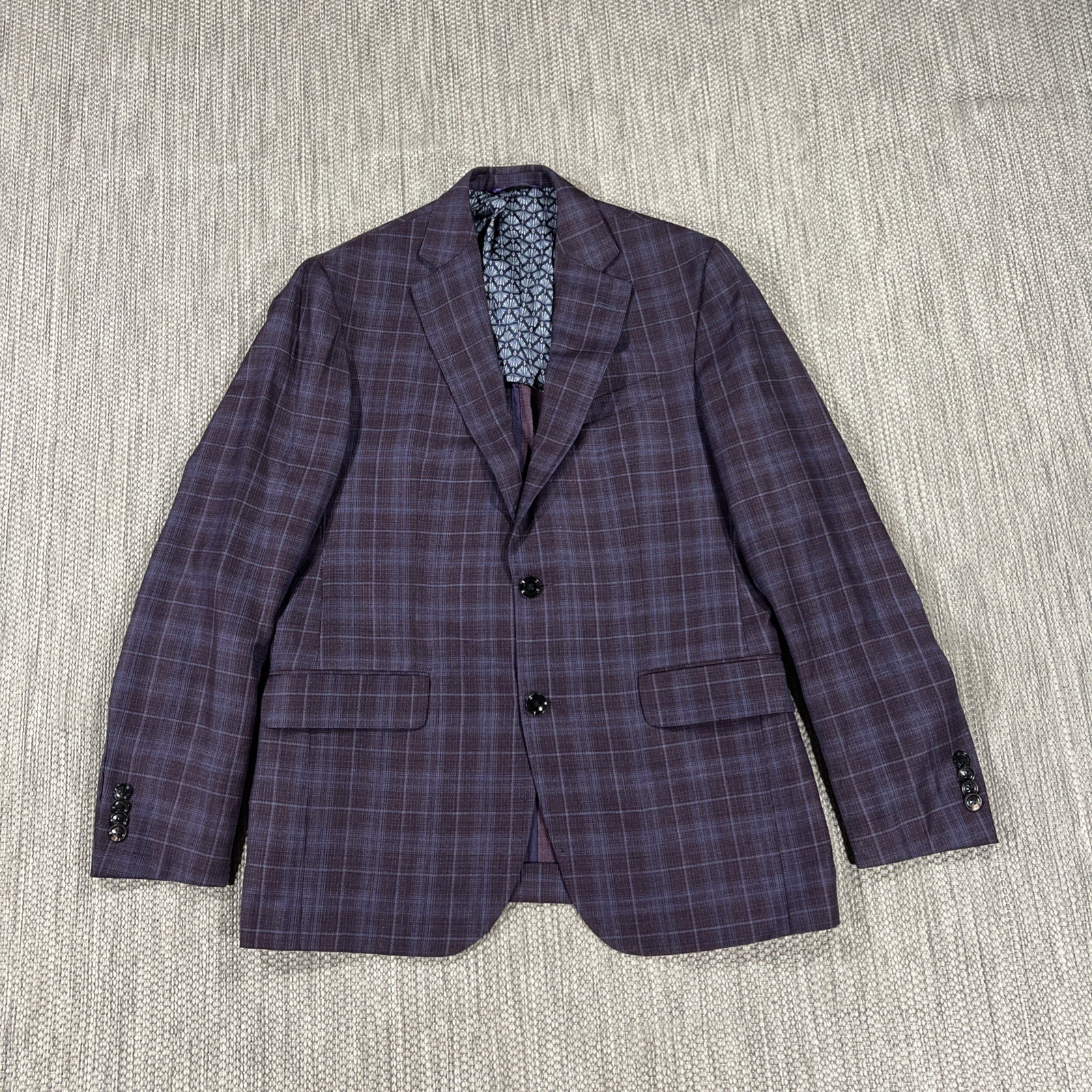 Ted Baker Blazer Men 40R Purple Glen-Check Modern Fit Wool Unlined Sport Jacket