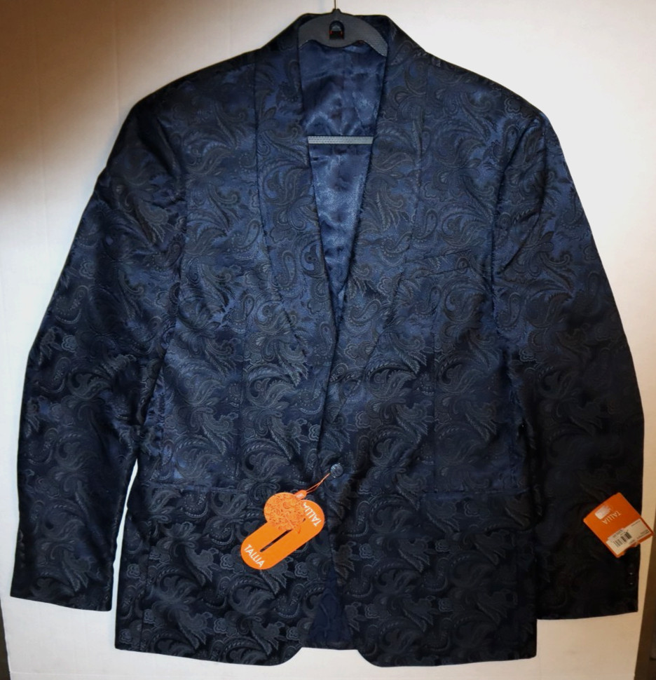 Tallia Men’s Sz 43 Long Navy Blue Paisley Jacquard Slim Fit Dinner Jacket $350
