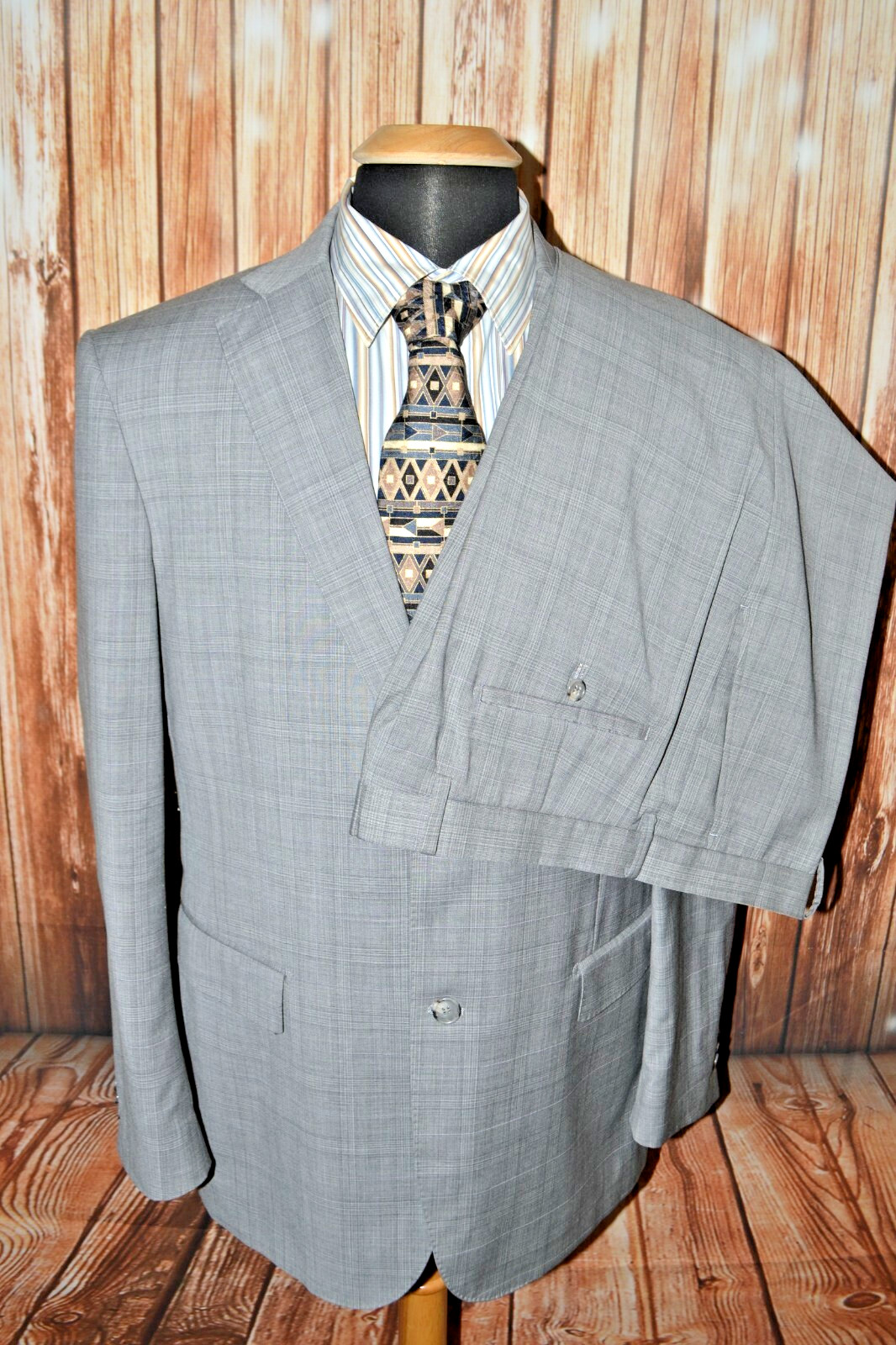 Zanetti Elements Men’s Plaid Wool 2 Front Button Suit Sz 42L Wst 36×32