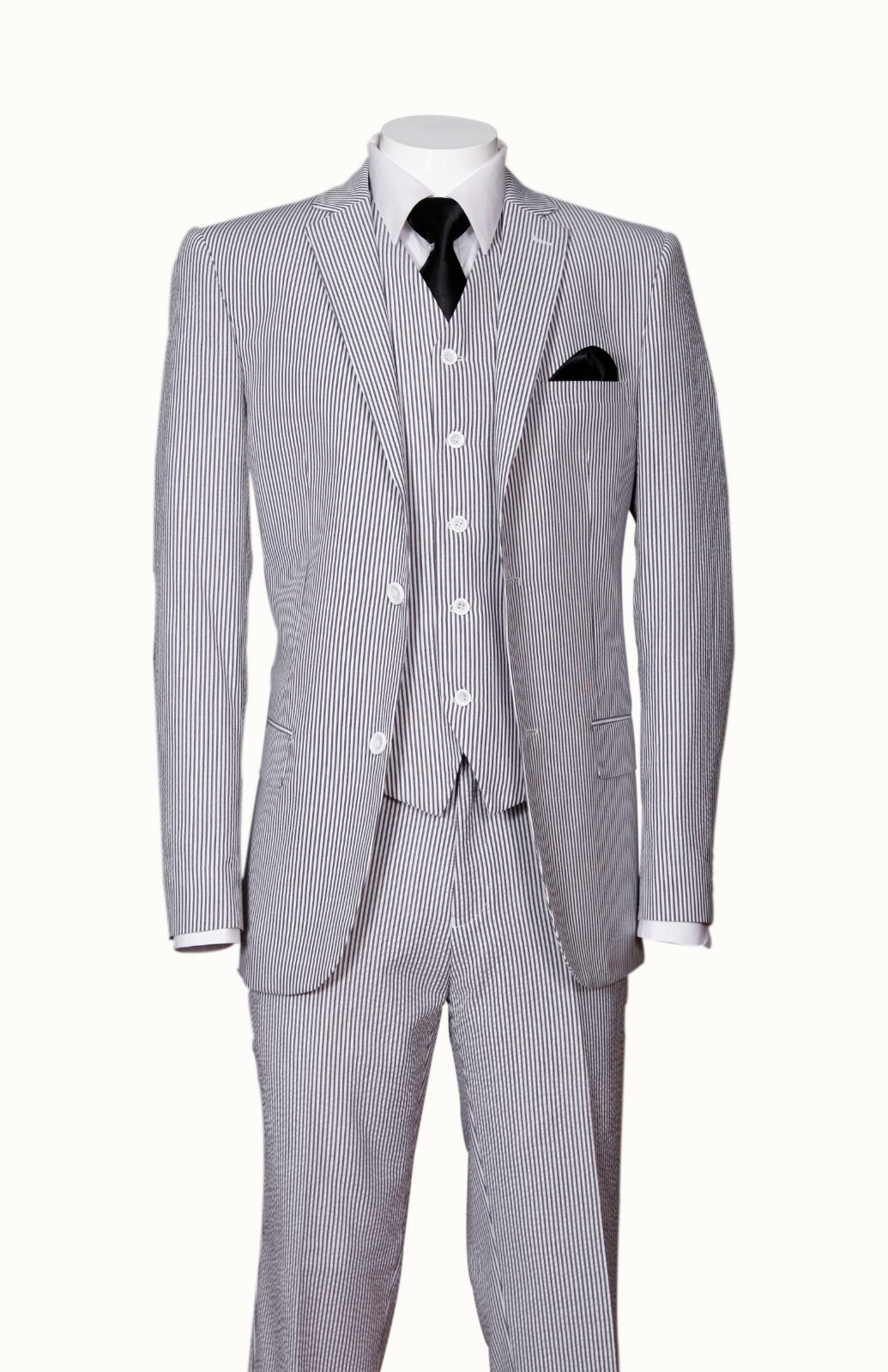 MEN’S SEERSUCKER 2 BUTTON 3-PC SUITS SLIM FIT,FLAT FRONT PANTS DOUBLE VENT 702V