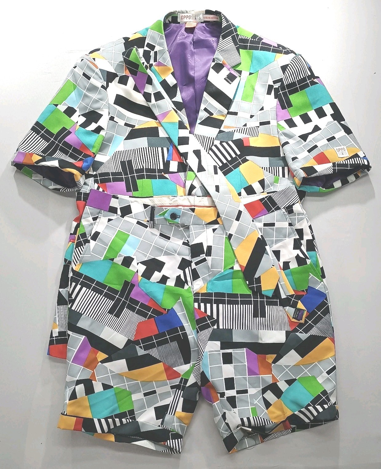 Bold Geometric Print OppoSuit – Jacket/Pants/Tir Set EyeCatching Modern Men’s 46