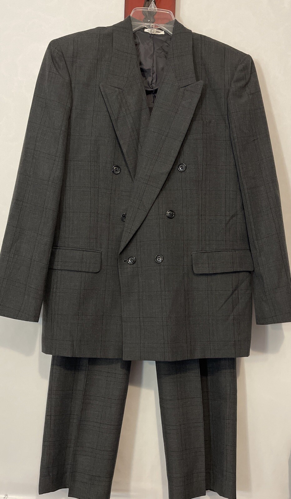 Zaga Mens Lined Gray Poly-Rayon Striped 40L Jacket & 35×28 Pant Suit Set! A441