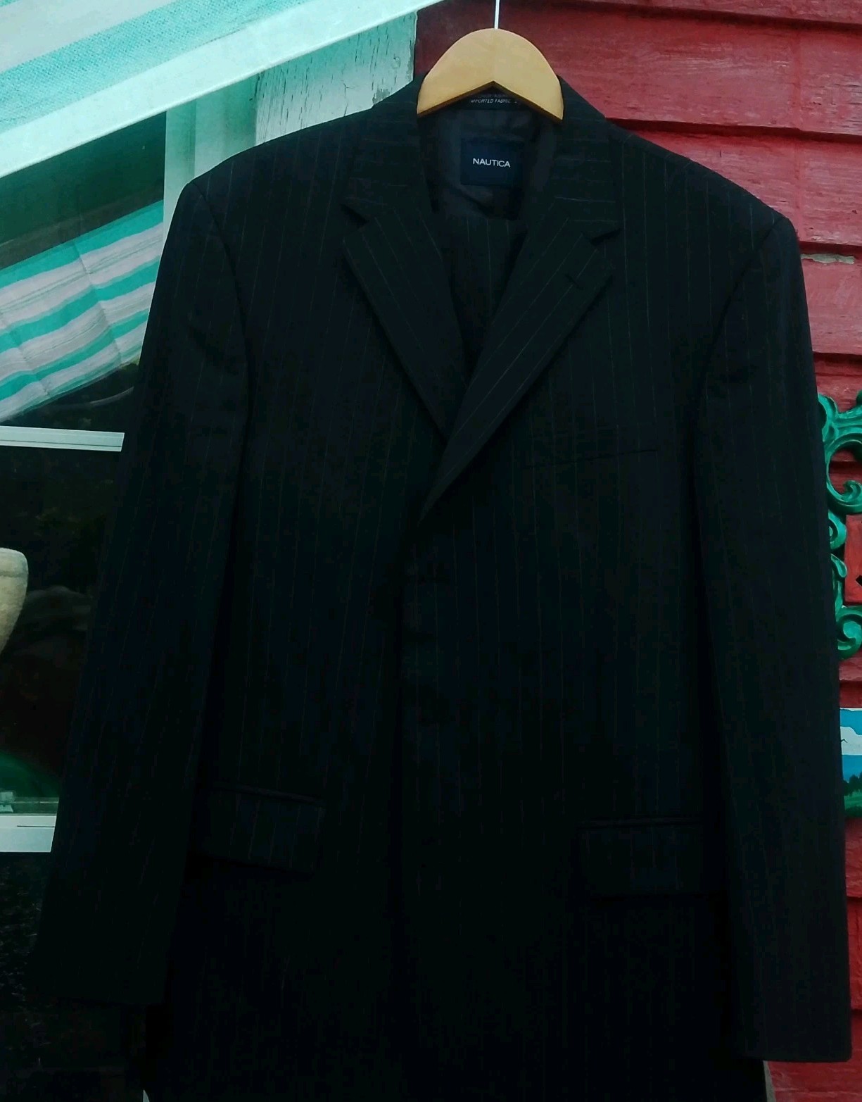 Nautica Men’s Black Pinstripe Suit Jacket and Pants 46L Big & Tall