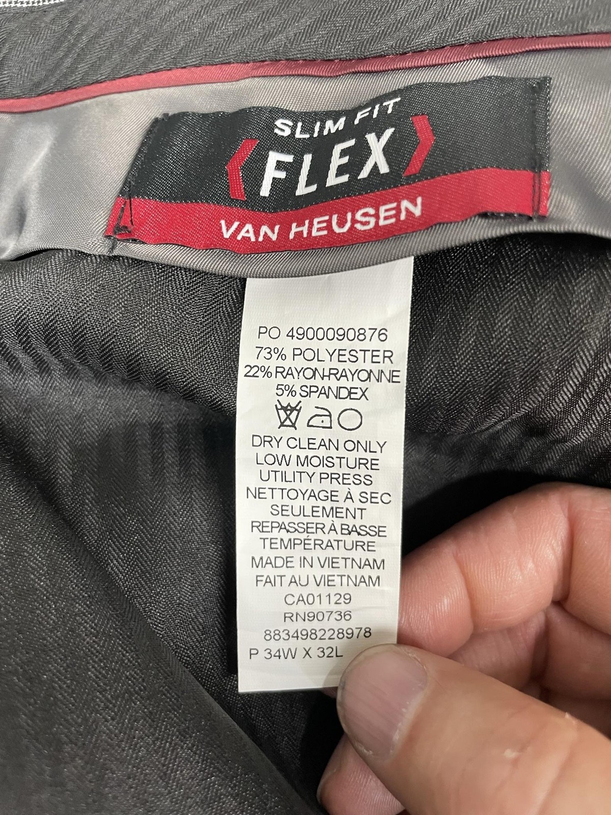 Van Heusen FLEX Dress Suit Pants Mens 34×32* Gray Check Slim Fit Stretch NWT