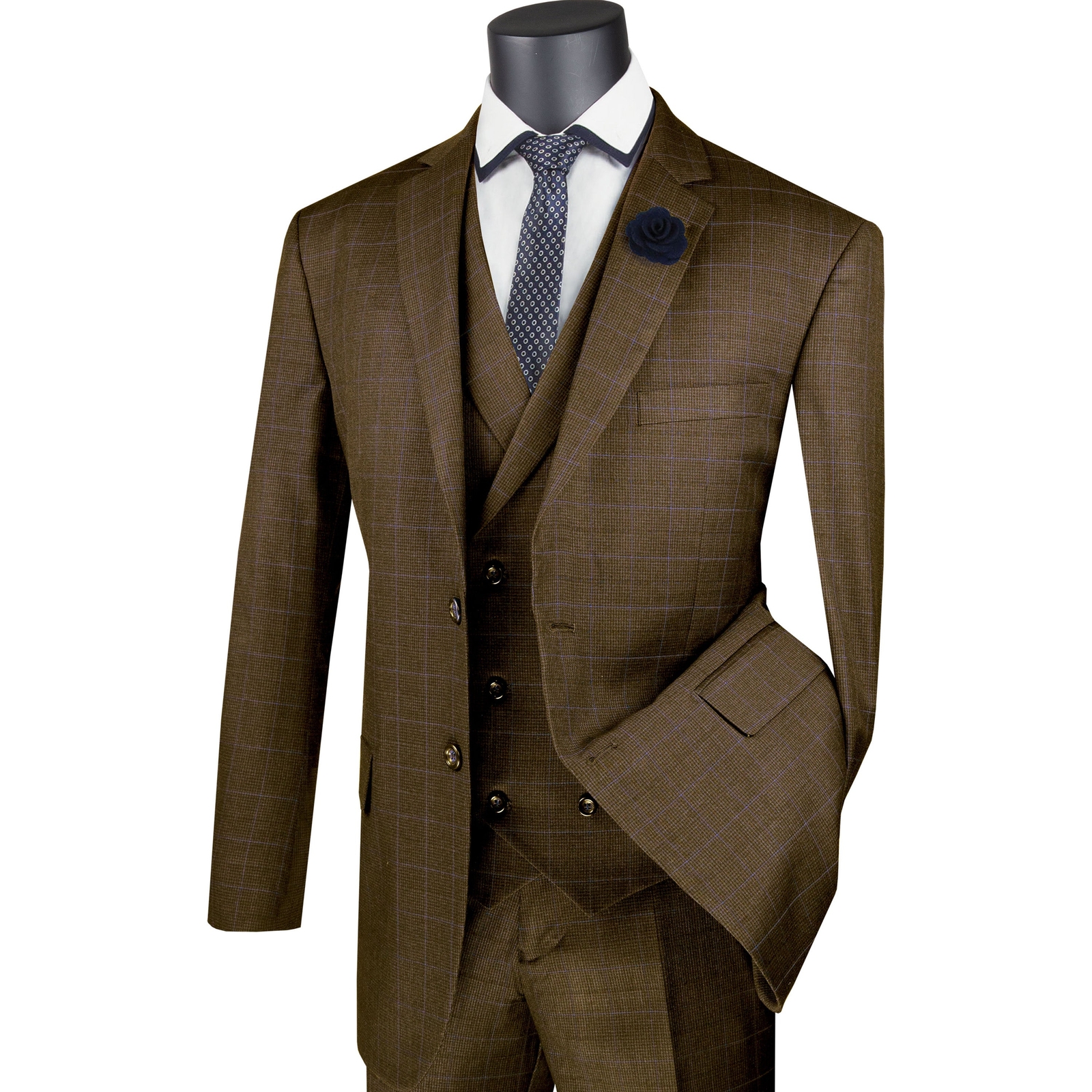 VINCI Men’s Glen Plaid 3-Piece Suit 36S-62L, 5 Colors, Classic Fit – NEW