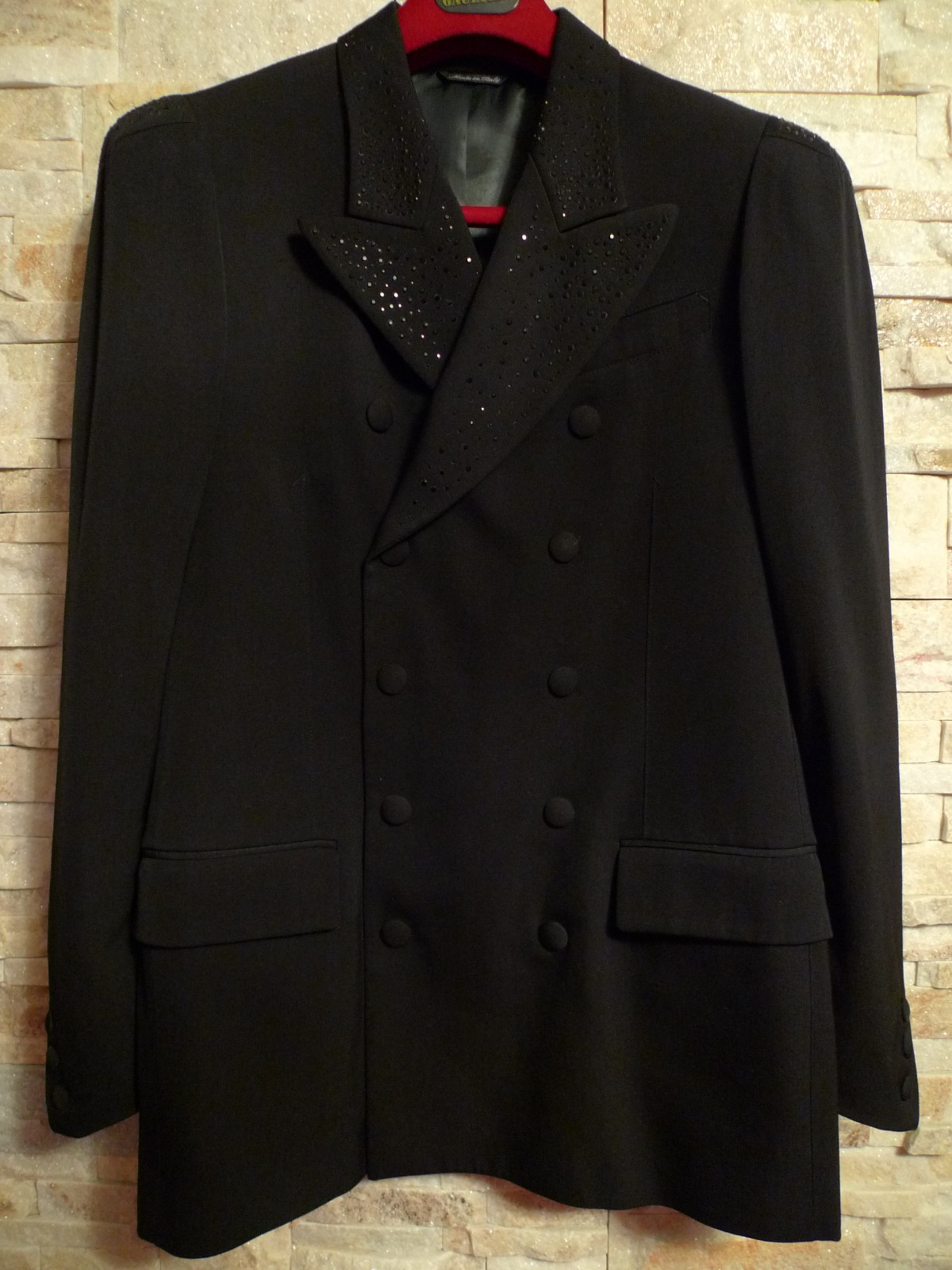 JEAN PAUL GAULTIER HOMME TUXEDO BLACK BLAZER WITH BLACK CRYSTALS, IT SZ 48/US 38