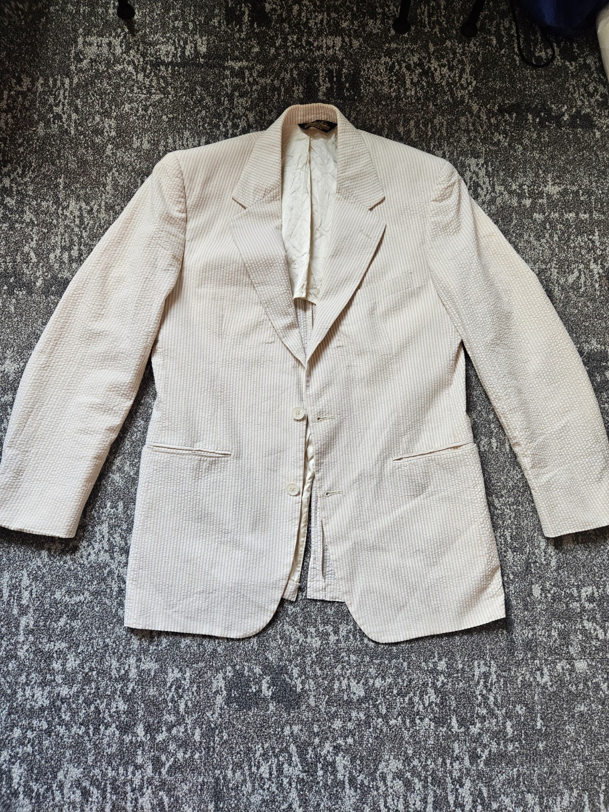 Brooks Brothers Seersucker Sport Coat Tan Stripe Cotton Men’s 40R Summer Blazer
