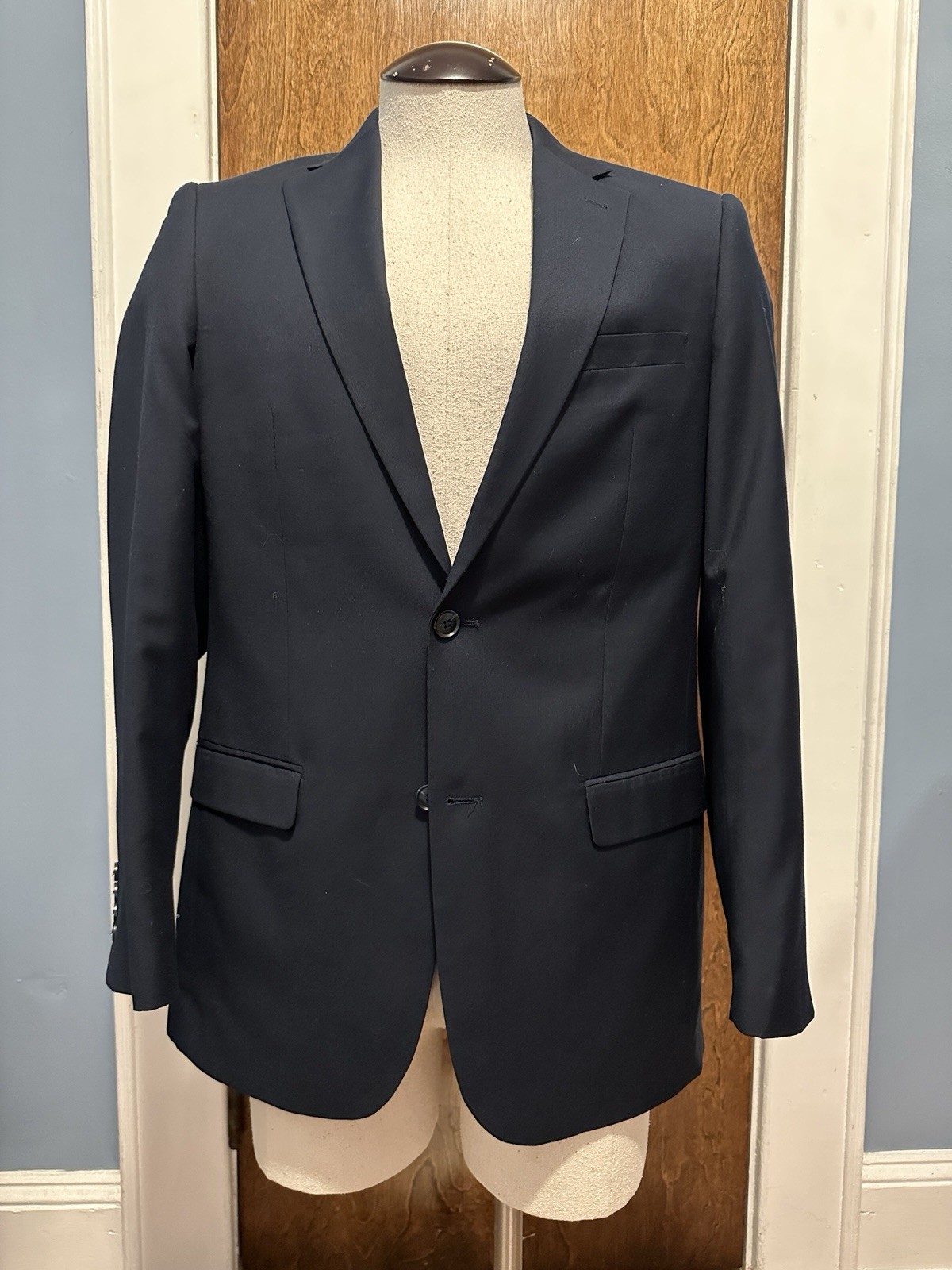 Robert Kent, Blazer Sport Coat, 38L, Navy Blue, Poly/Rayon Blend