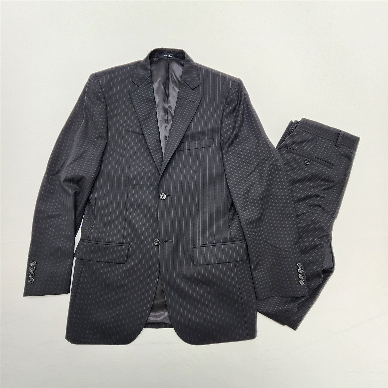 Pronto Uomo 38L 30×34 Black Pinstripe 100% Wool Mens Jacket Pants Suit