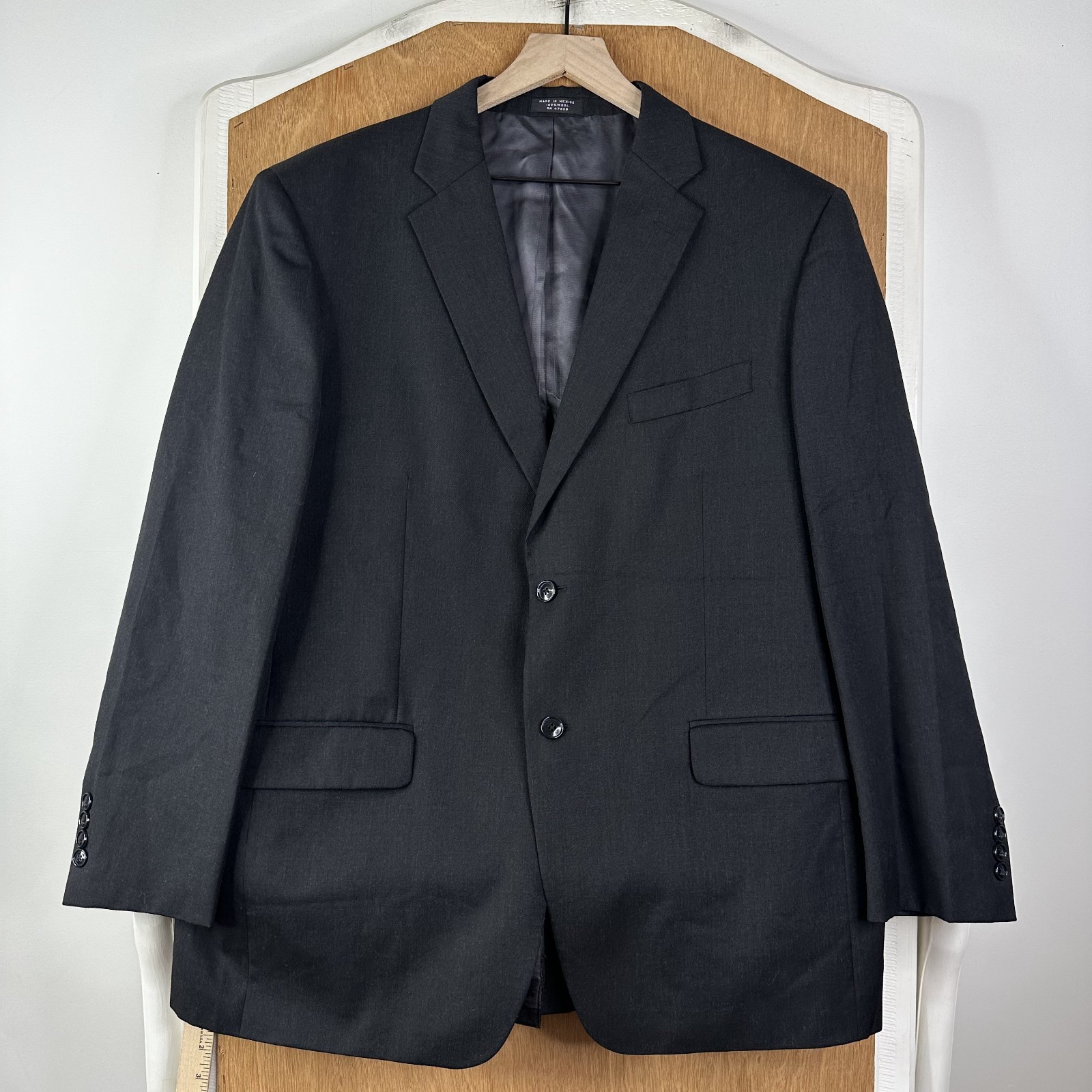 Jones New York Suit Mens 43R Gray 2 Button 100% Wool Pants 36×31 Pleated Front