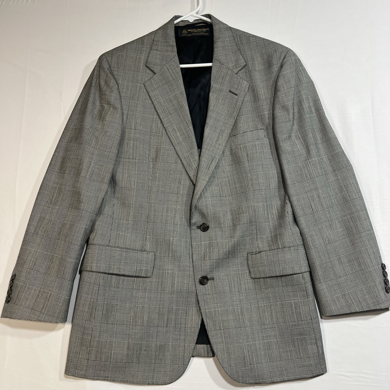Vtg 70s Brooks Brothers Blazer 40R Grey Glen Plaid Wool Sport Coat Ivy League