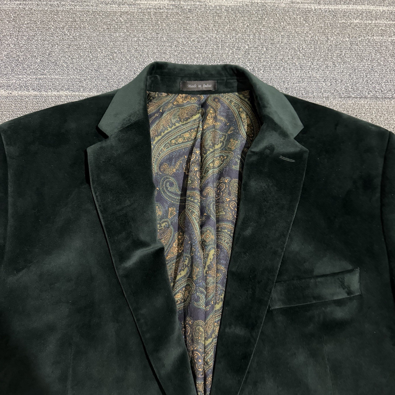 Lauren Ralph Lauren Blazer Mens 44L Green Velour Velvet Sport Coat Paisley Lined