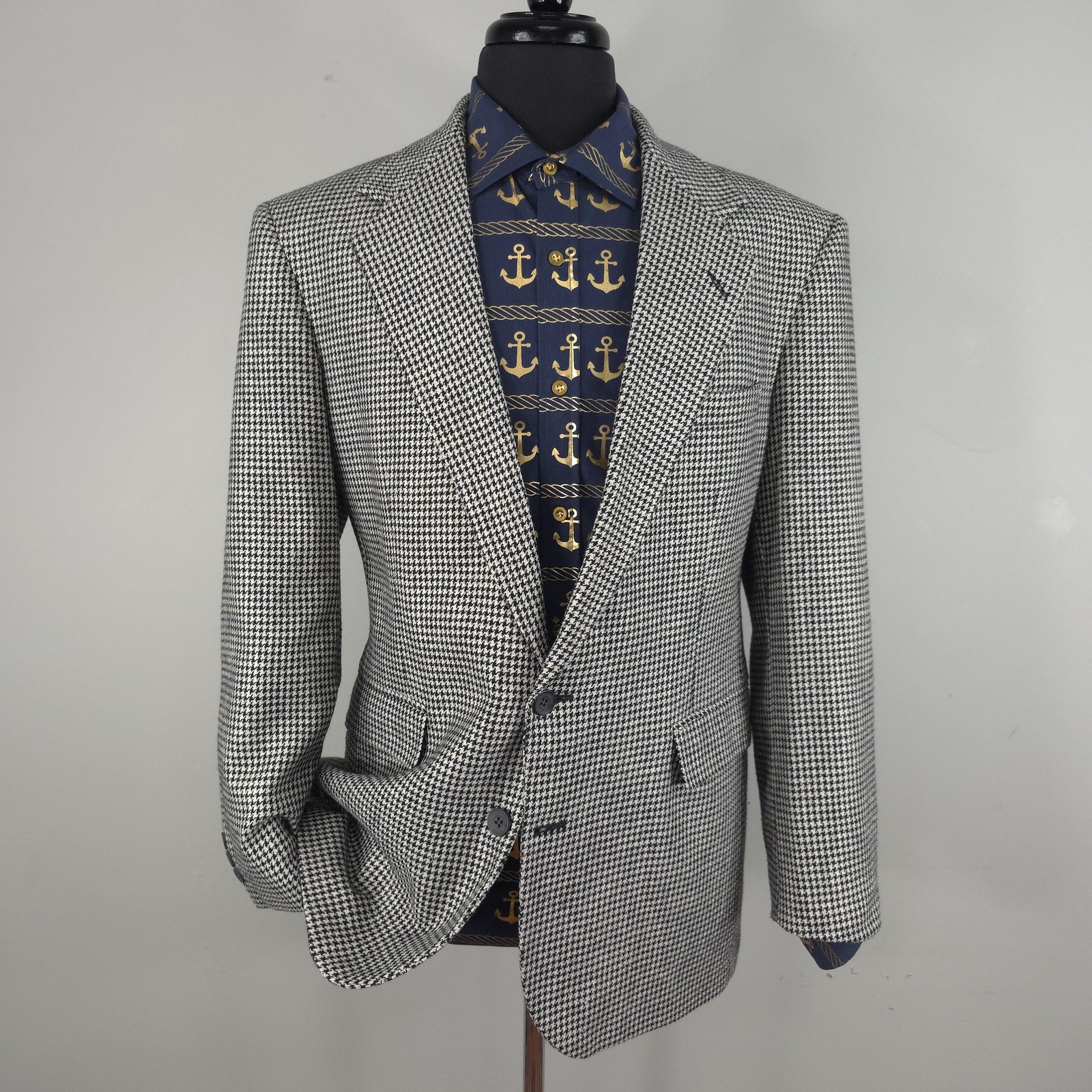 Haggar Blazer Mens 42 Black White Houndstooth Sport Coat Jacket USA Classic Fit