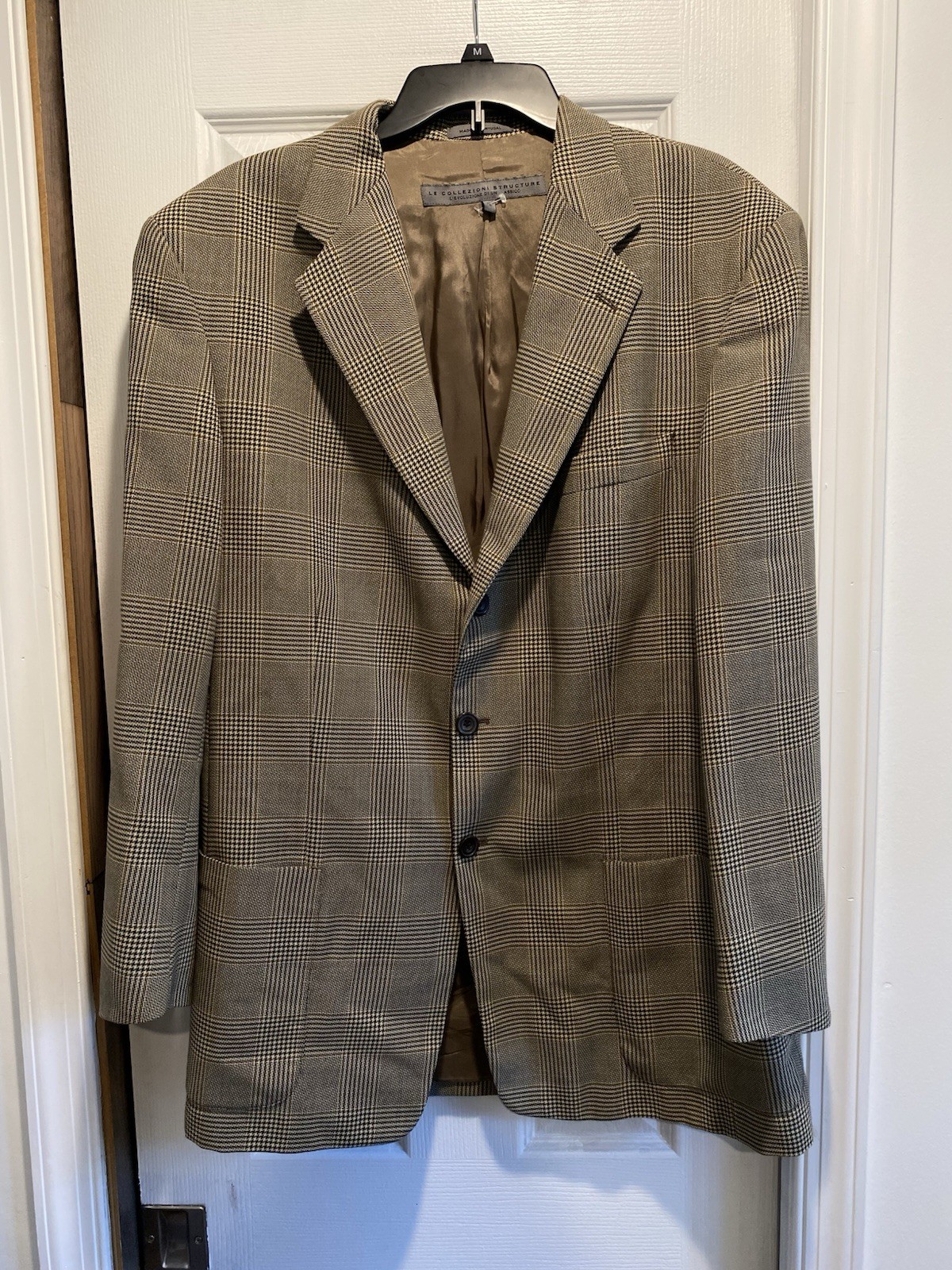 Le Collezioni Structure brown plaid wool blend blazer Size L Made in Portugal