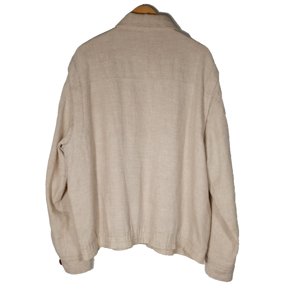 Vintage Joseph Abboud 100% Linen Bomber Jacket Golf Beige XL Lined Zip Front