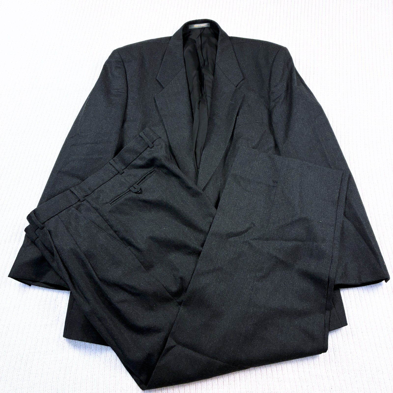 VTG 80s 90s Charcoal Flannel Suit 44L 38 Bagir International Pleats Suspenders