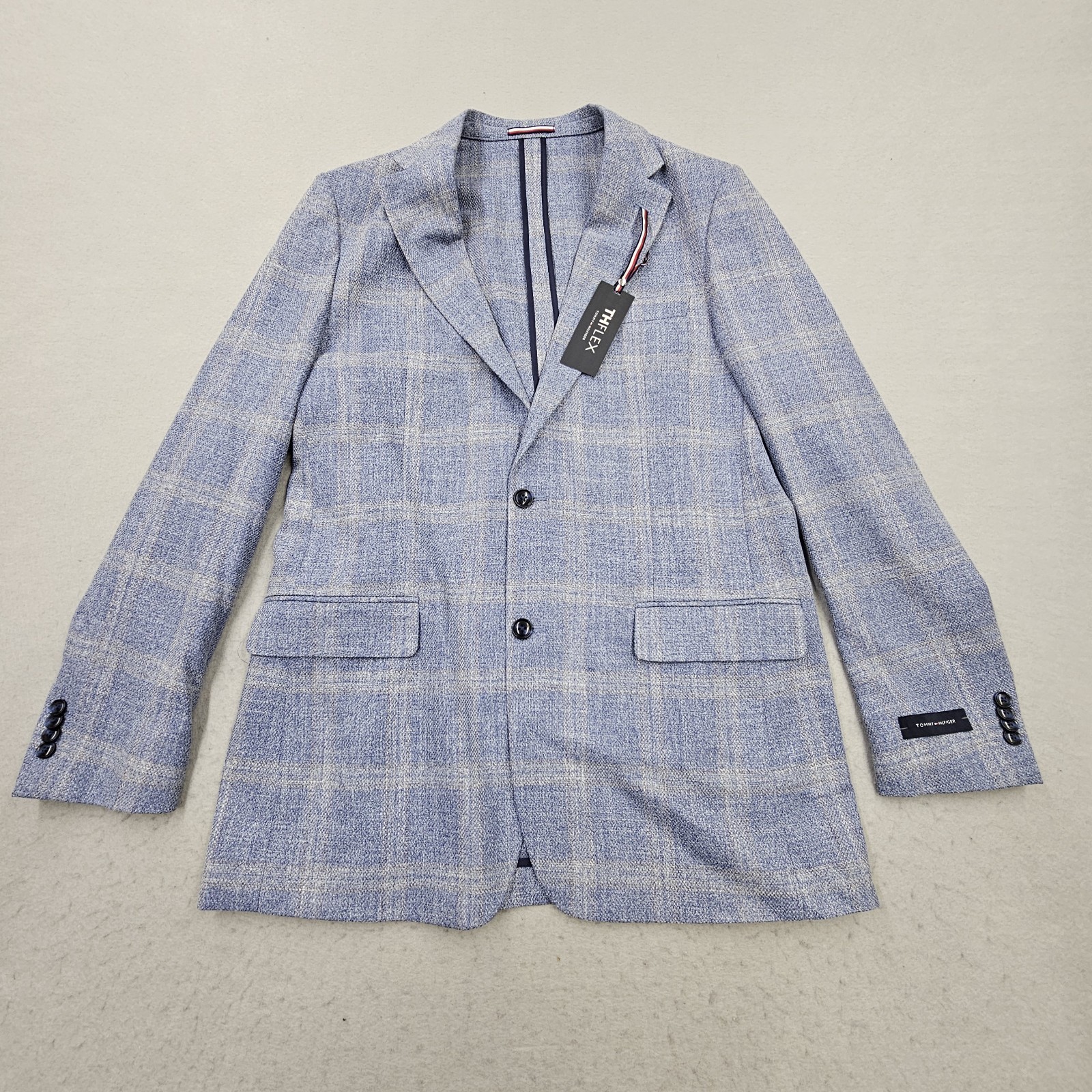 Tommy Hilfiger Mens 42L Modern Fit Sport Coat Light Blue Windowpane Plaid