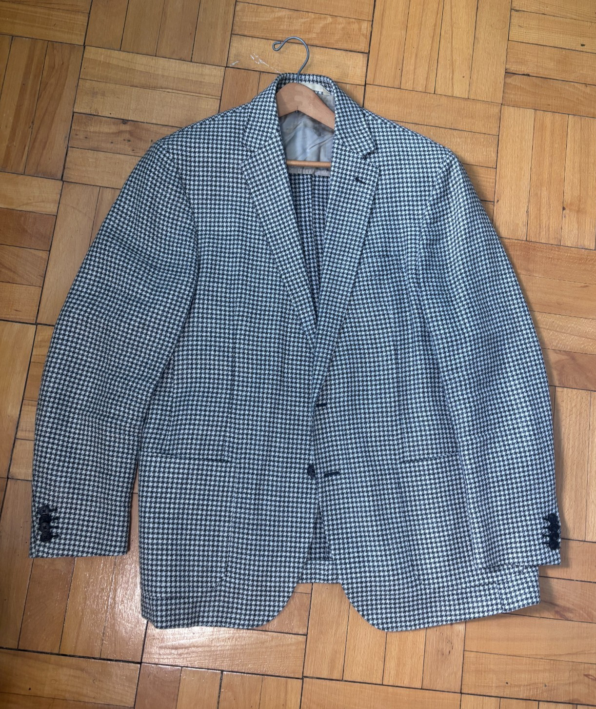 Maurizio Baldassari Flax Wool Blazer Size 46 US (56 IT) Houndstooth Grey Beige