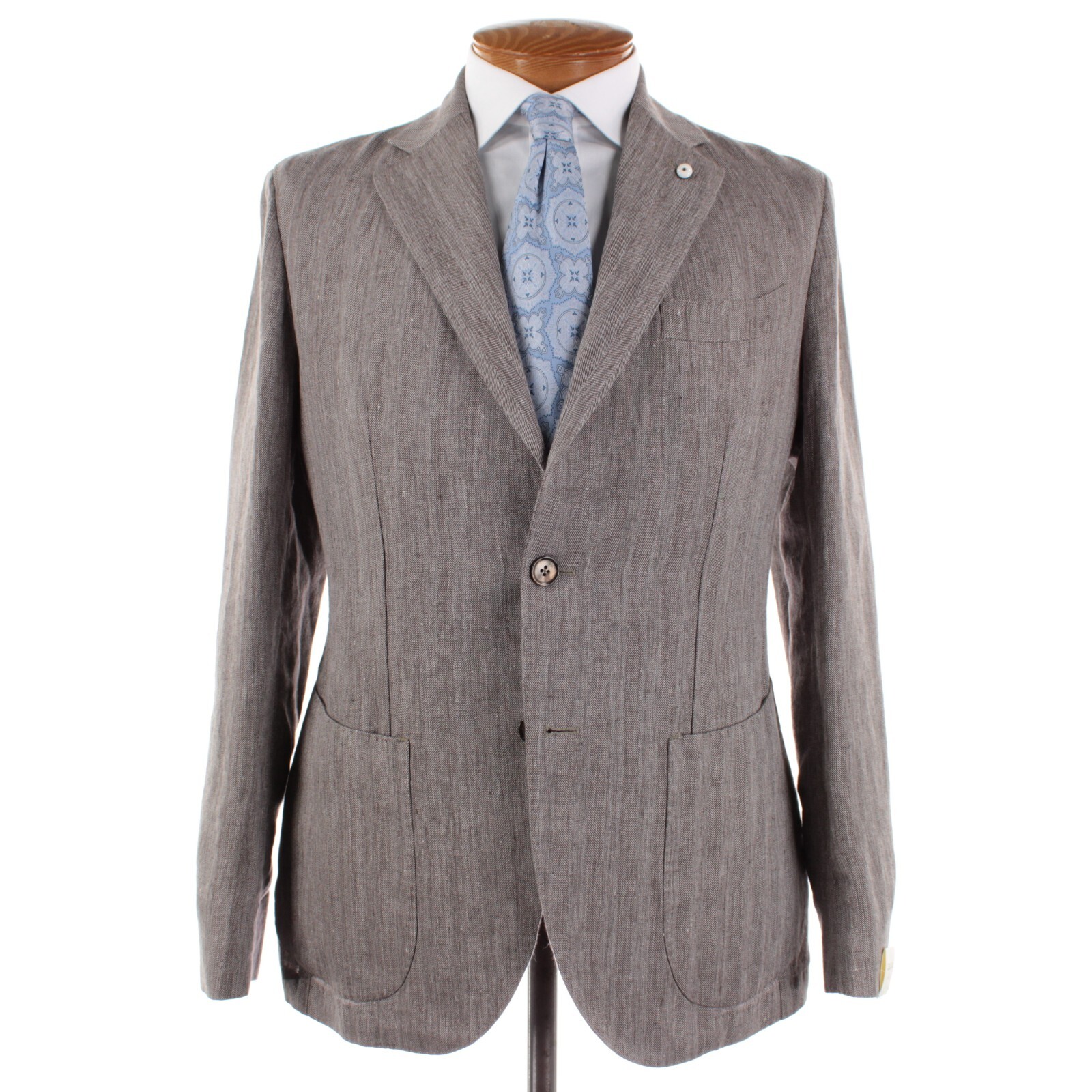 L.B.M. 1911 NWT Sport Coat Size 50R (40R US) In Brown Herringbone 100% Linen