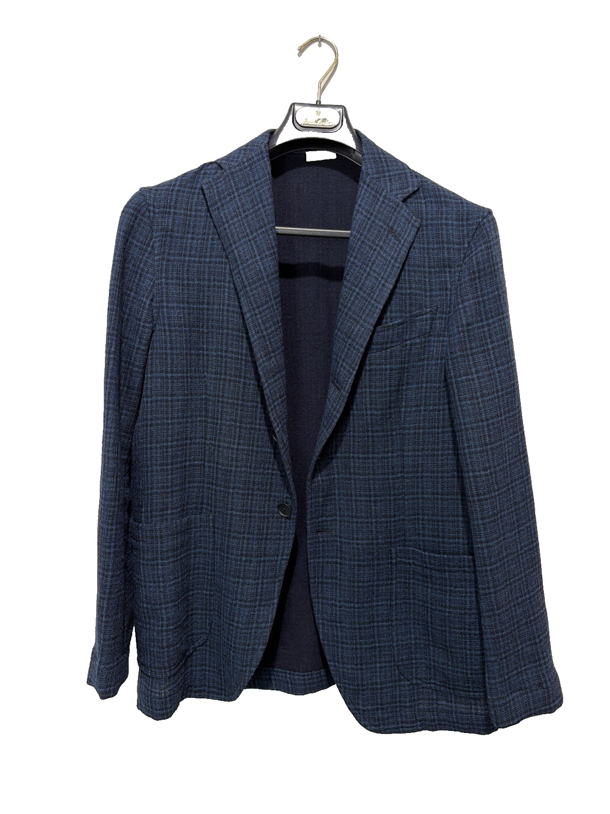 Eidos Napoli Garza Blue Black Checked Unlined Jacket 40 US 50 EU Italy Summer
