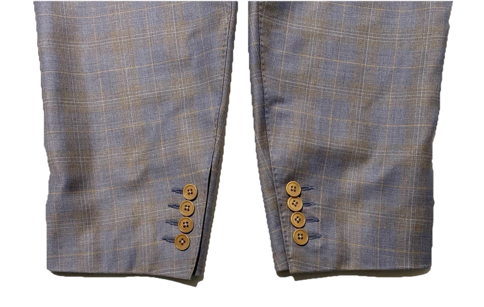 Elevee Custom Made Surgeon Cuff Plaid Blue & Brown Men’s Sport Coat Jacket 44R