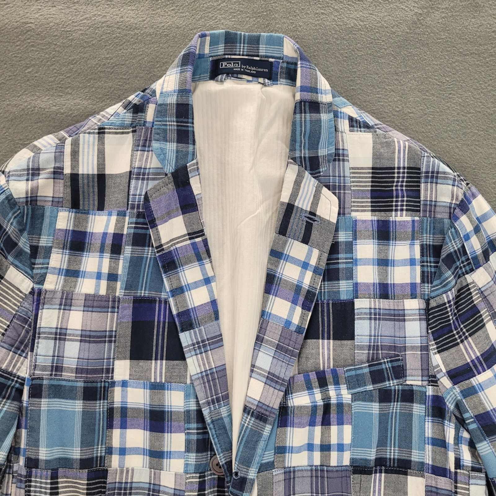 Vintage Polo Ralph Lauren Madras Patchwork Summer Sport Blazer Blue – Flaw Men M