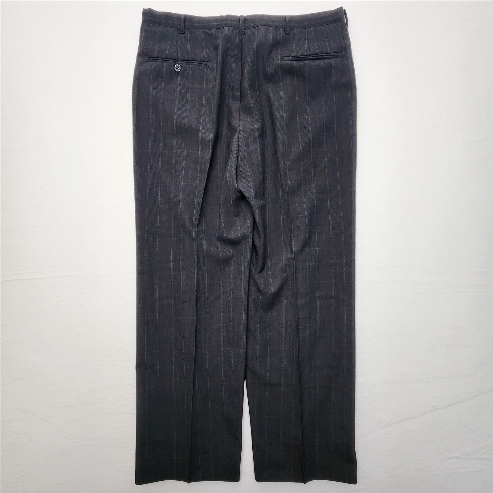 Vtg Sansabelt USA 42R 36×28 Dark Gray Check Wool 2Btn 2Pc Mens Jacket Pants Suit