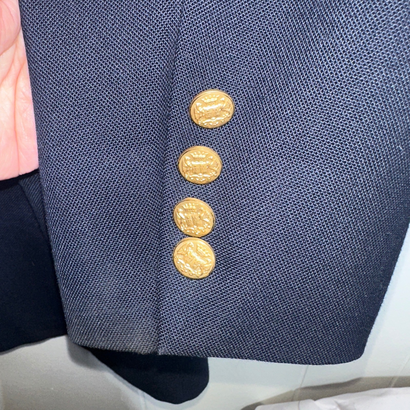 American Trend Mens Navy Blue Blazer Gold Crest Buttons Two Button Jacket