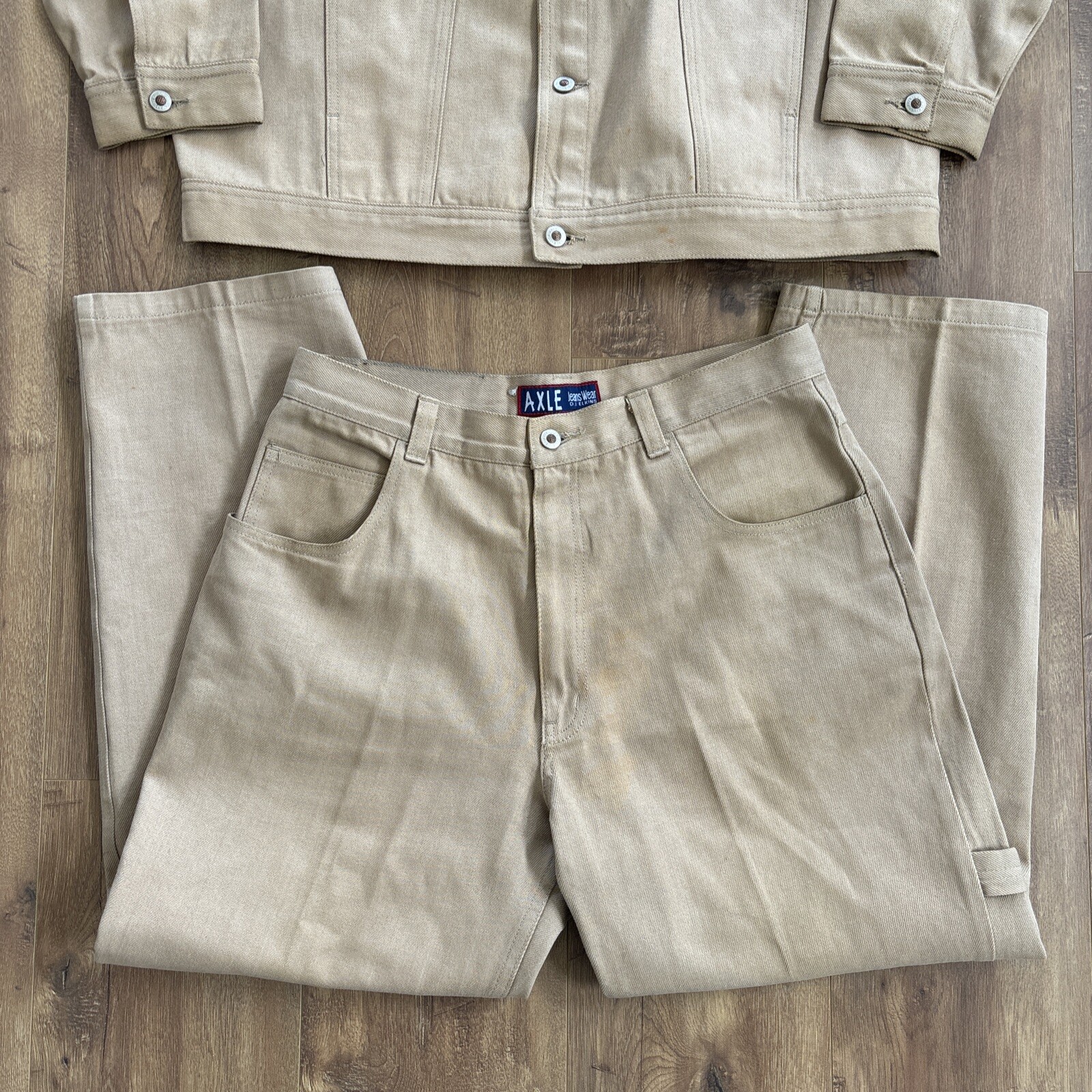 VTG AXLE Jeans Wear D.J. Elkins Brown Denim 2-Piece Jean Jacket Pants Set Mens