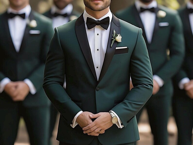 Green Suits 2-Piece Slim Fit 1-Button Wedding Groom Party Wear Coat Pant