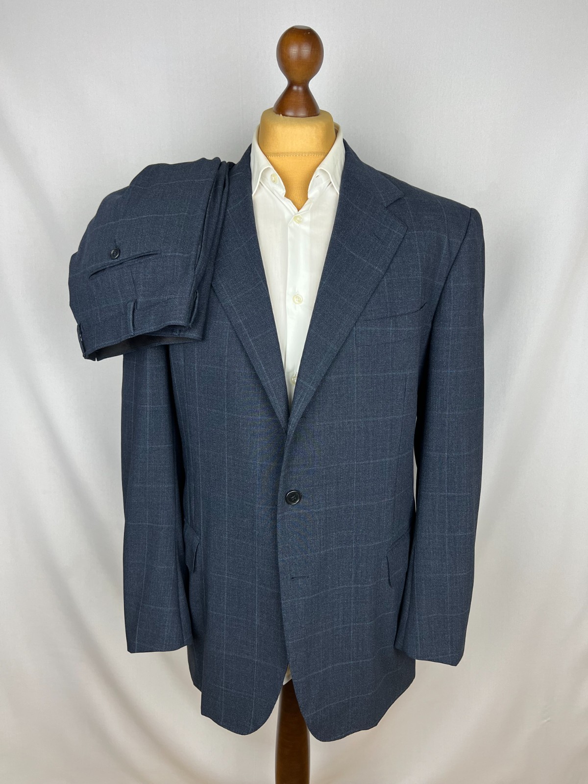 SARTORIA CASTANGIA Midnight-Blue Windowpane Check 2 Piece Wool Suit 46US56IT