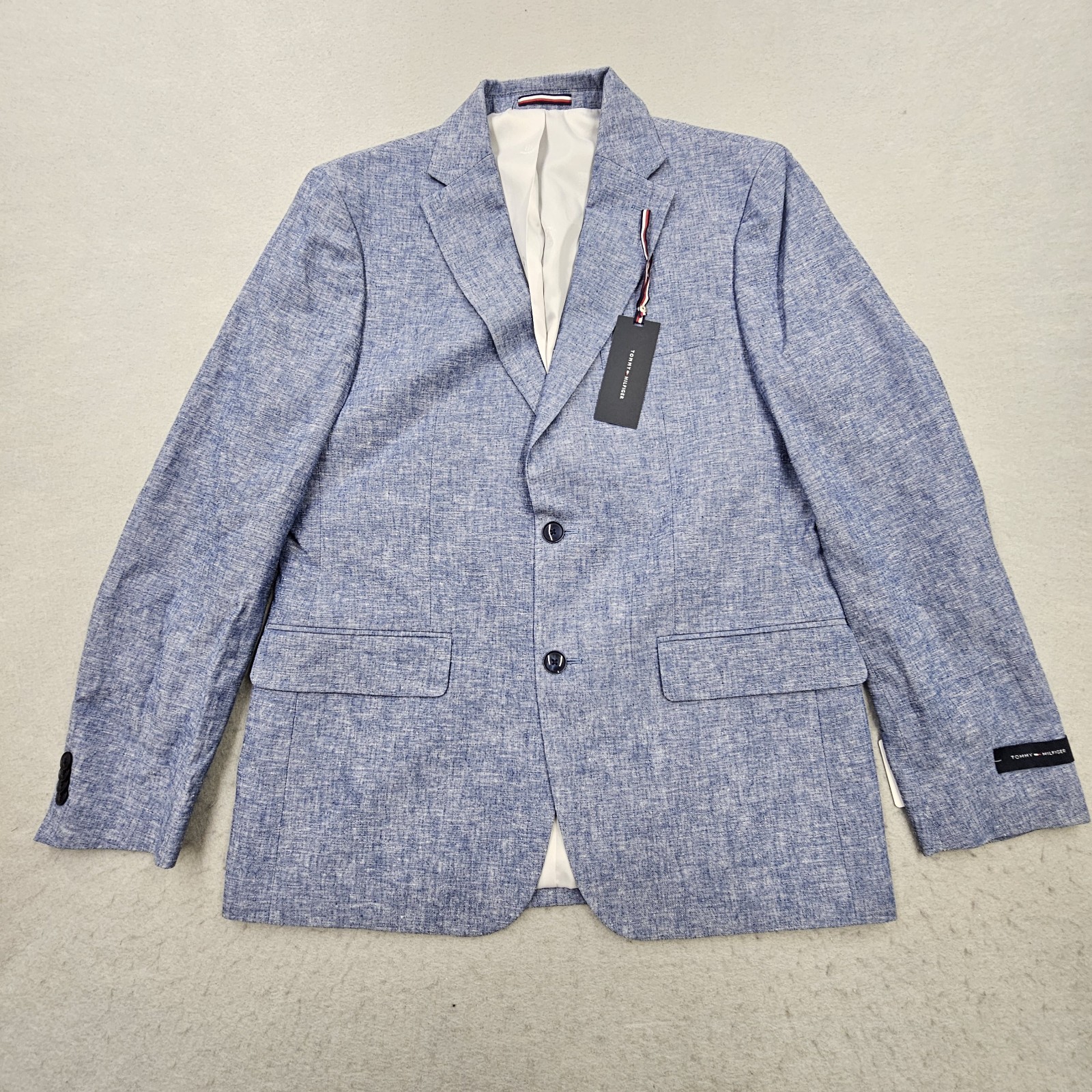 Tommy Hilfiger Mens 40R Modern Fit Linen Blend Light Blue Sport Coat